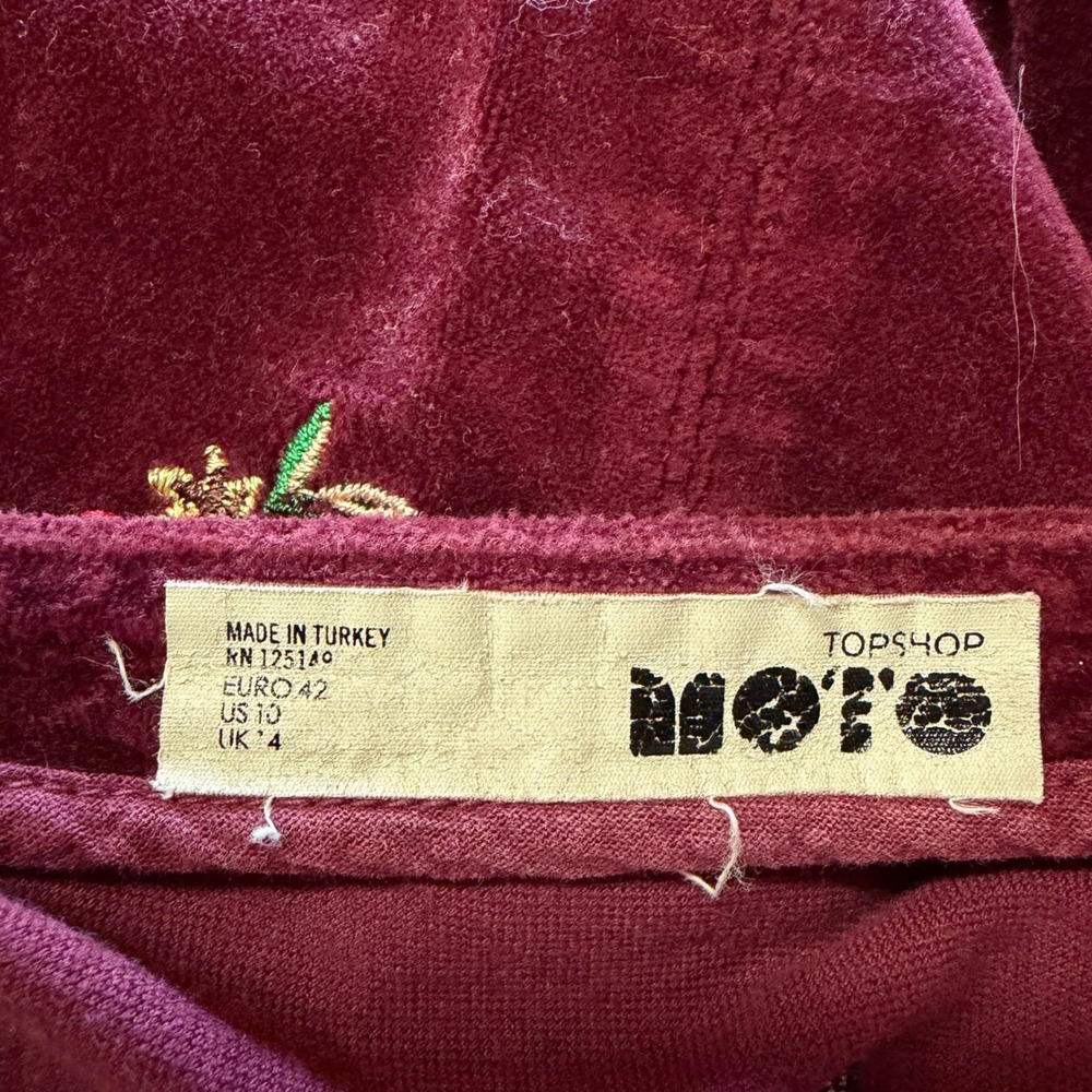 Moto Burgundy Corduroy Floral Embroidered Pinafore Dress US 10 - Picture 2 of 4